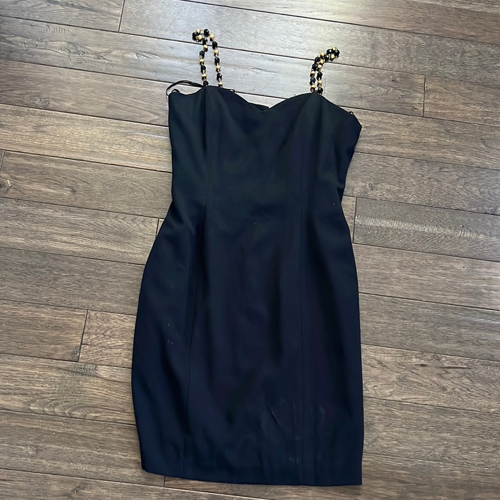 Vintage Ann Taylor 1991 gorgeous black dress gold and black beaded straps sz 10
